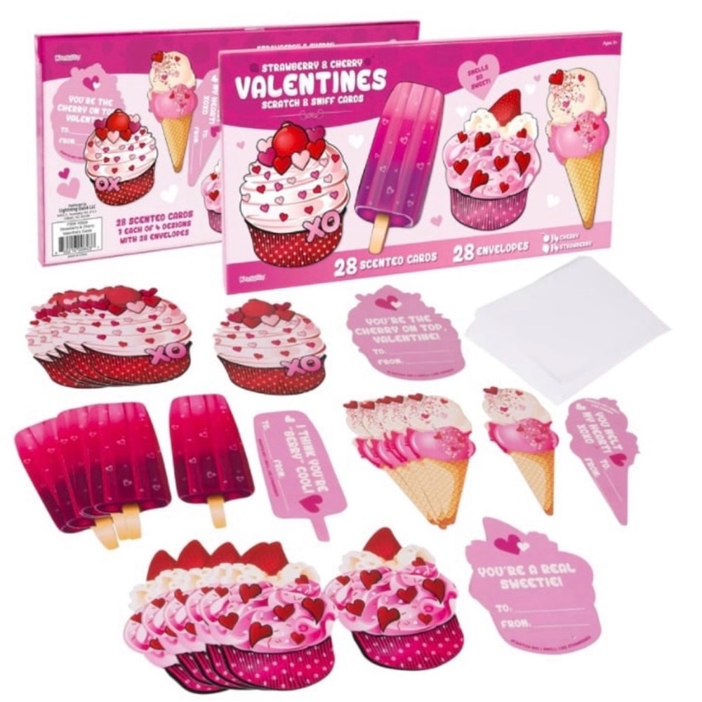 28Pk Strawberry & Cherry Scented Valentines Day Cards with Envelope